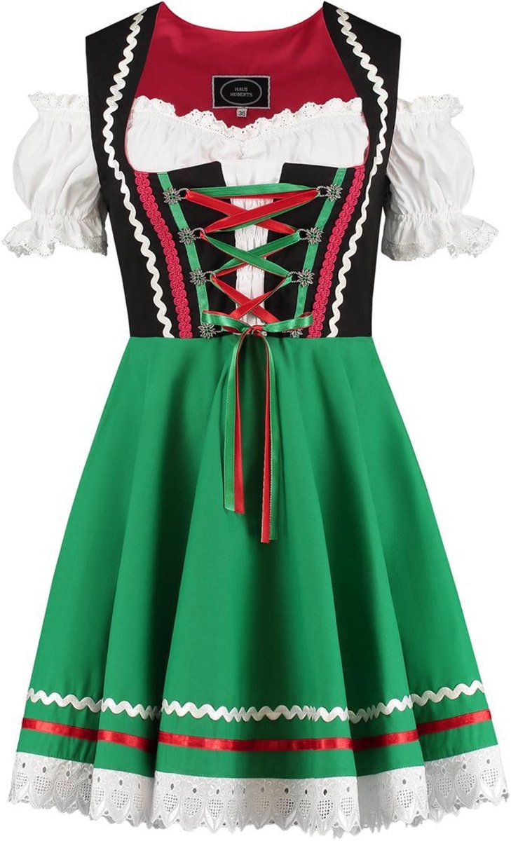 Dirndl Zwart-Groen-Rood 2-delig | Maat 38